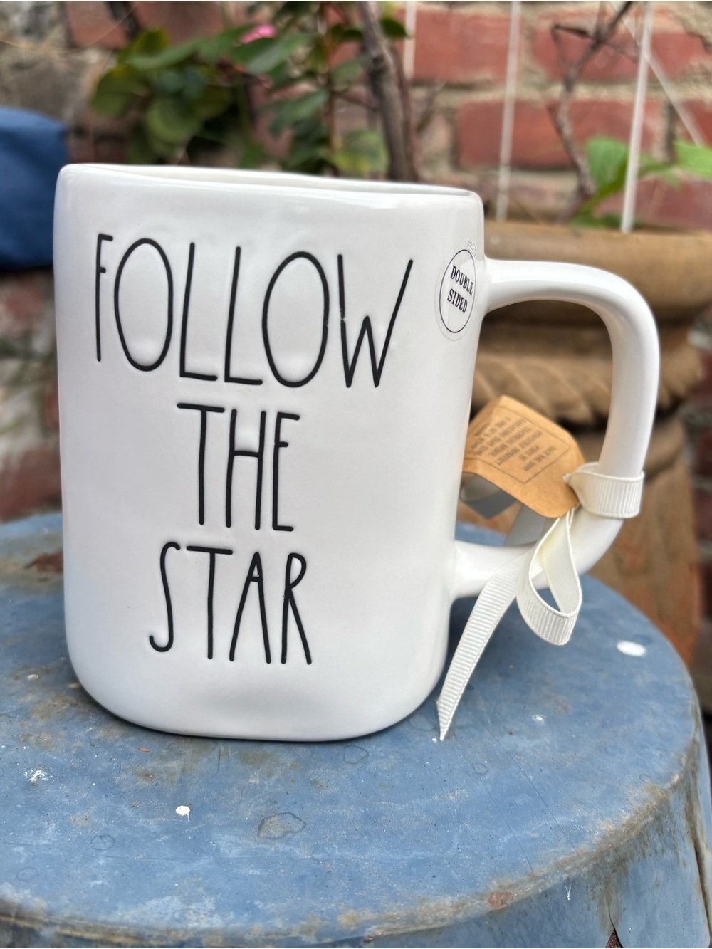 Rae Dunn White Ceramic "Follow The Star" Mug with Black Lettering